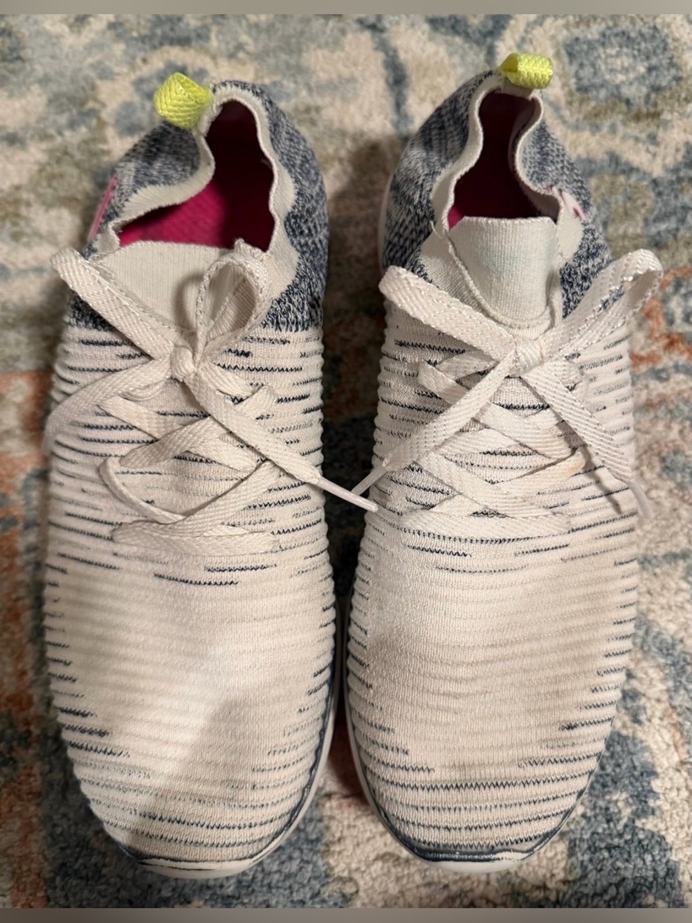 Skechers Women's White & Gray Knit Athletic Sneakers with Pink Insole